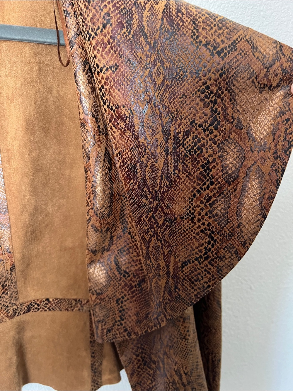 ZARA Brown Snake-Print Faux Suede Open Front Jacket Medium - Picture 3 of 6